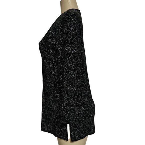 Rabbit Designs Tunic Blouse Women's Size 4P Black Sparkle Glitters Top - Picture 5 of 11